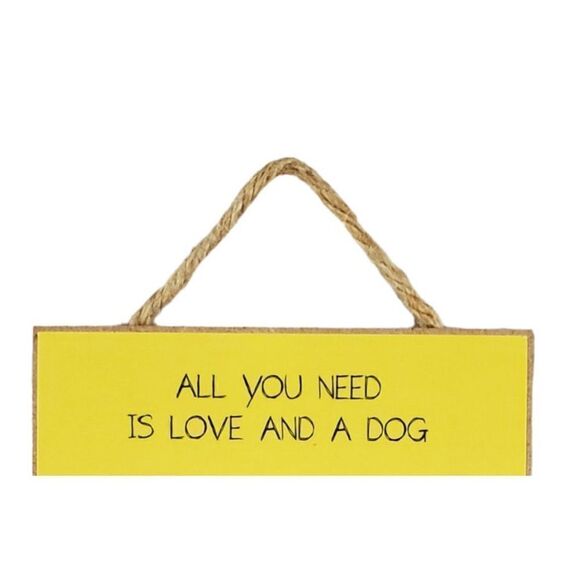 Dean Russo All You Need is Love And A Dog Door Hanger Pug Gift Home Decor Yellow - Picture 3 of 8